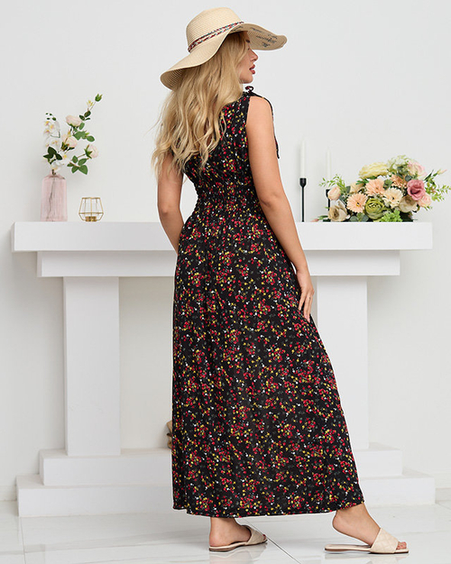 Жіноча чорна сукня максі з червоними квітами - Одяг