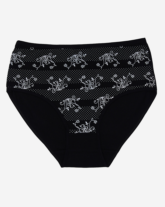 Černé bavlněné dámské slipy s slipy s potiskem PLUS VELIKOST- Spodní prádlo