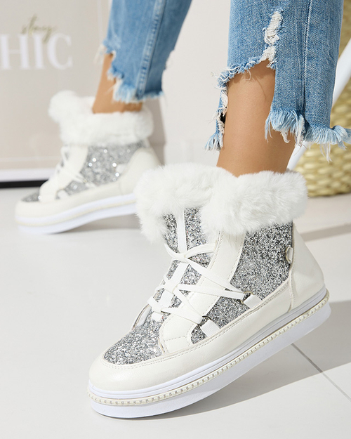 Жіночі білі черевики на шнурівці з паєтками Gesita - Взуття