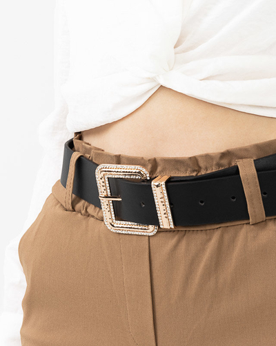 Dámský černý pásek se zlatou sponou s kubickou zirkony - Doplňky