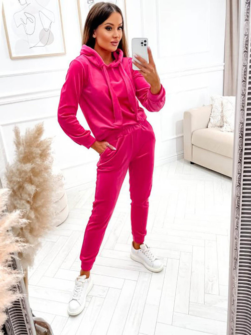 Жіночий велюровий спортивний комплект фуксія - Одяг