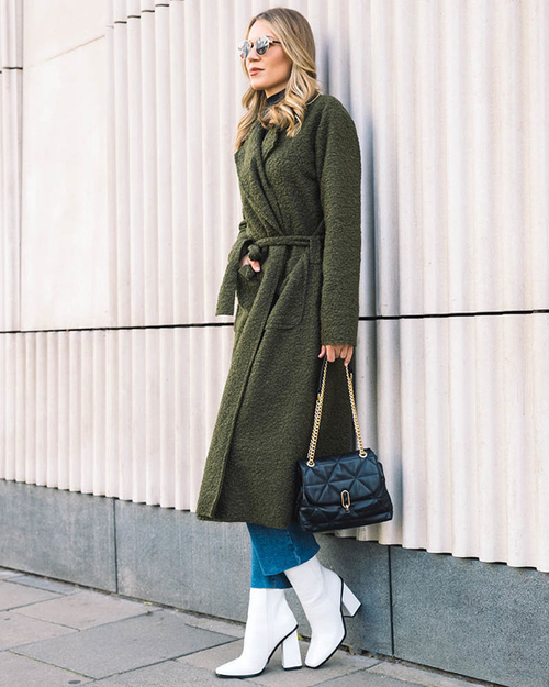 Зелена жіноча дублянка до щиколотки - Одяг