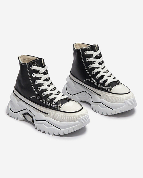 OUTLET Жіночі чорні утеплені спортивні черевики на платформі а-ля кеди Retiha - Взуття