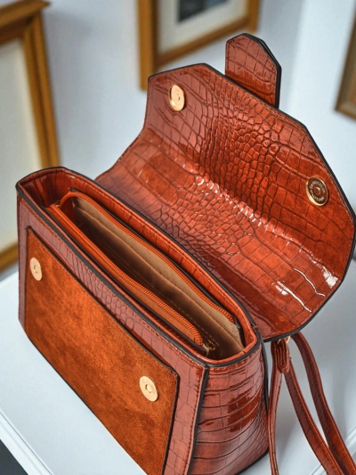 Dámská kabelka Hera Marrone hnědá ekokůže semišová přes rameno retro