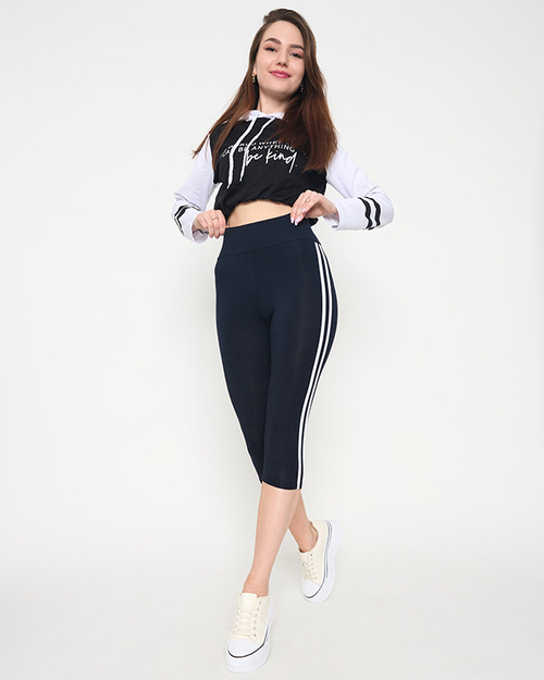 Темно-сині жіночі легінси з лампасами