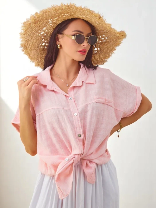 Royalfashion Жіноча бавовняна сорочка з тисненням та короткими рукавами