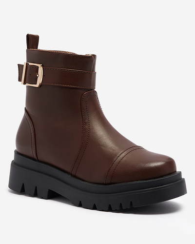 Tmavě hnědé dámské kozačky s přezkou Utilas - Obuv