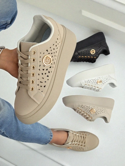 Cleo Ecru Platino – бежеві снікерси на платформі Royalfashion екошкіра