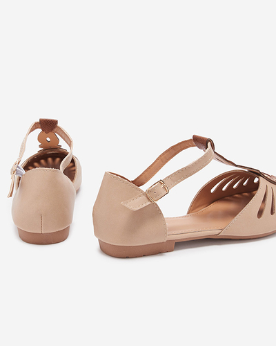Béžové dámské prolamované baleríny s vykrojením na bocích Erraf-Footwear