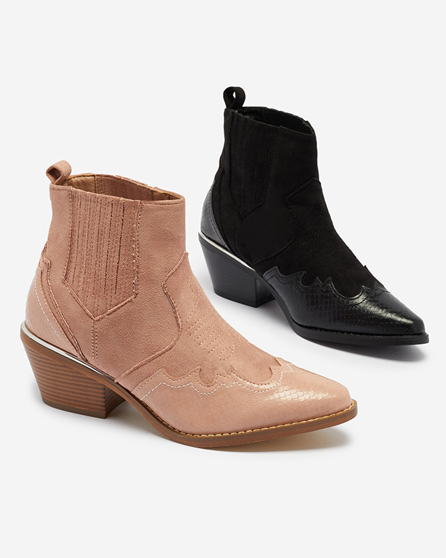 Černé eko semišové kovbojské boty na nízkém sloupku Zirras - Obuv