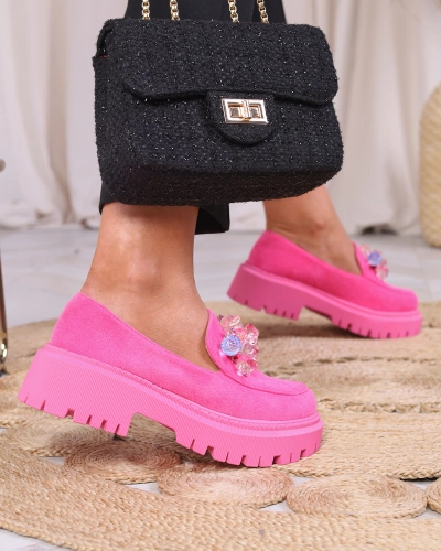 Royalfashion Fuchsiové dámské mokasíny s barevnými korálky Hetika