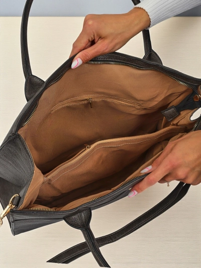 Dámská kožená kabelka Etruria Classica Elegante šedá 41x31x14 cm