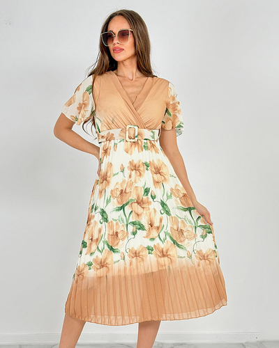 Royalfashion Dámské plisované květinové midi šaty