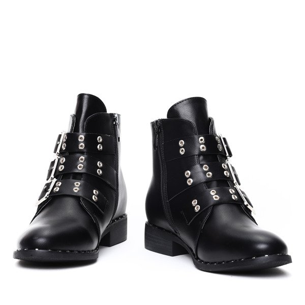 Czarne workery z trzema paskami Amaris- Obuwie