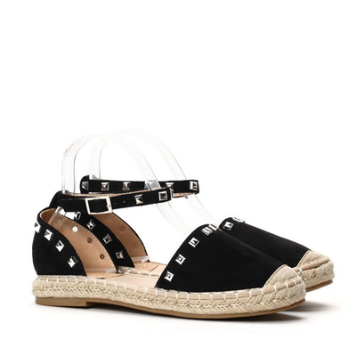 Czarne, odkryte espadryle z ćwiekami - Obuwie