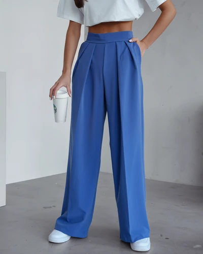 Royalfashion Široké dámské kalhoty s záhyby