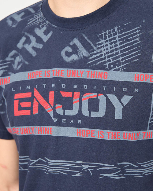 Чоловіча темно-синя футболка з написом ENJOY - одяг