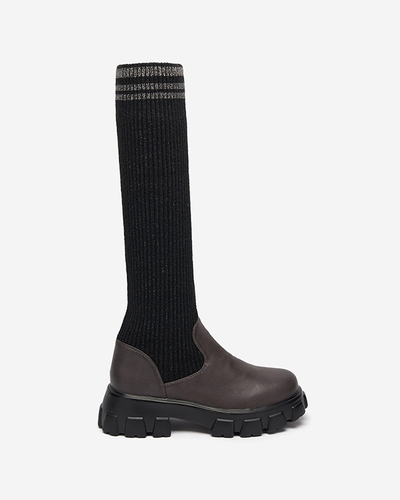 Černé a hnědé vysoké boty pro ženy Alerpi- Footwear
