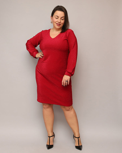 Royalfashion Třpytivé dámské šaty nad kolena v červené barvě PLUS SIZE