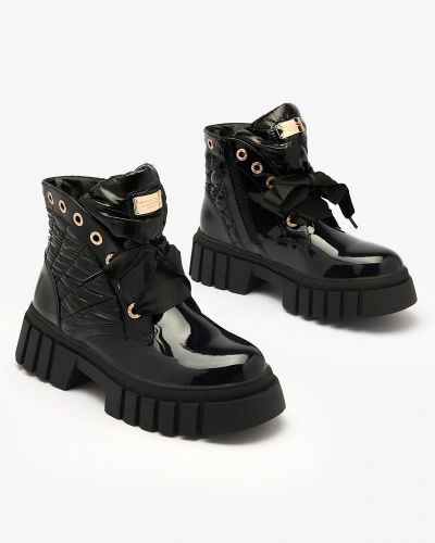 Royalfashion Prošívané lakované dámské černé kozačky Alefro