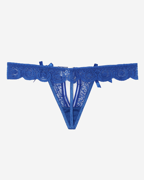 Жіночі темно-сині мереживні стринги з орнаментом - Білизна