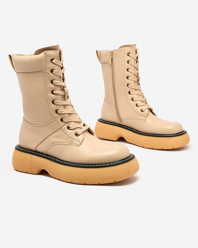 Royalfashion Béžové dámské šněrovací boty na pevné podrážce Diret