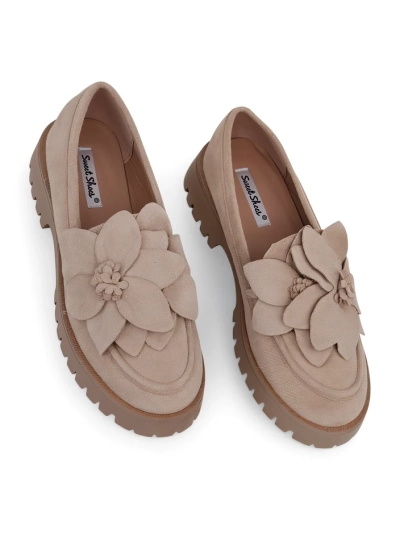Royalfashion Еко нубук жіночі мокасини з квіткою Floverse