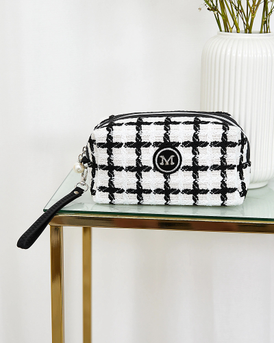 Royalfashion Dámská bílá kostkovaná kosmetická taška