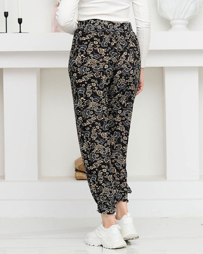 Černé dámské kalhoty s béžovým potiskem PLUS SIZE - Oblečení