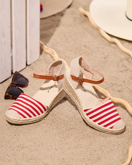 Червоні жіночі босоніжки a'la espadrilles в смужку Mecera - Туфлі