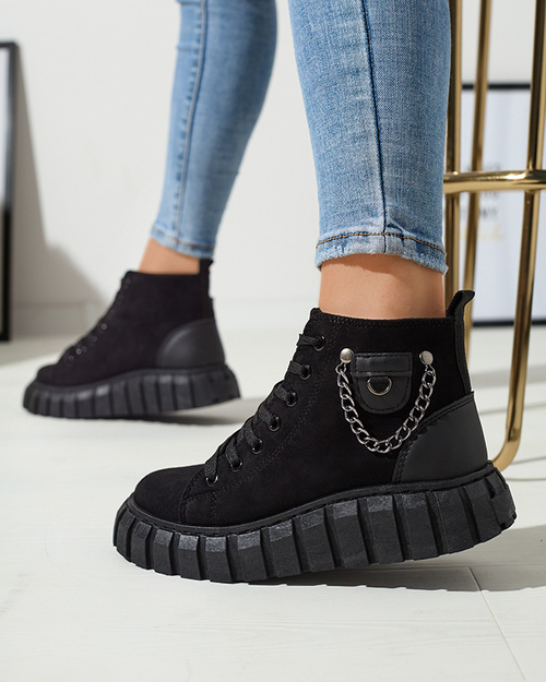 Чорні жіночі спортивні черевики на шнурівці з прикрасами Tamti - Взуття