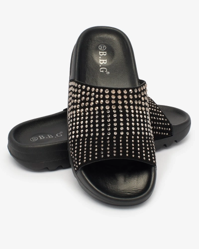 Royalfashion Чорні жіночі шльопанці з цирконами Lesixa