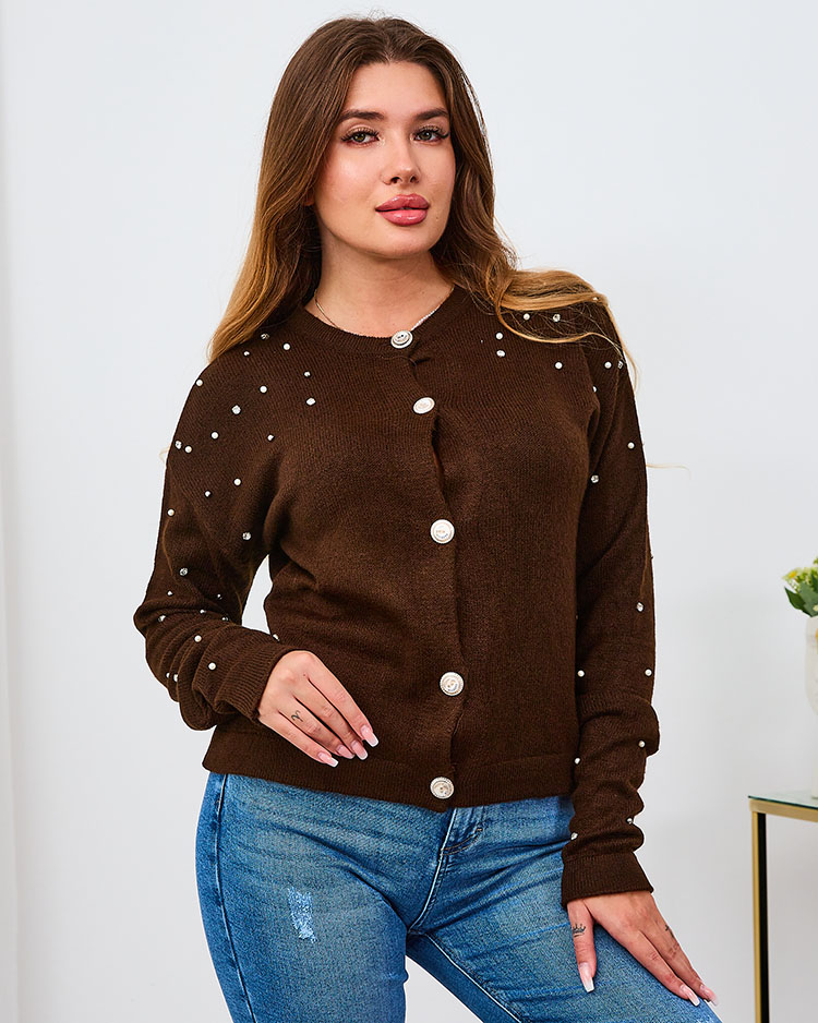 Royalfashion Červený dámský svetr bez knoflíků