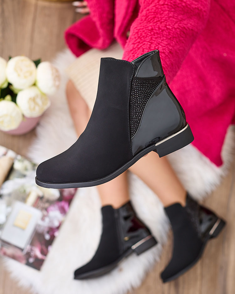 Royalfashion Černé dámské kozačky se zirkony Overlissa