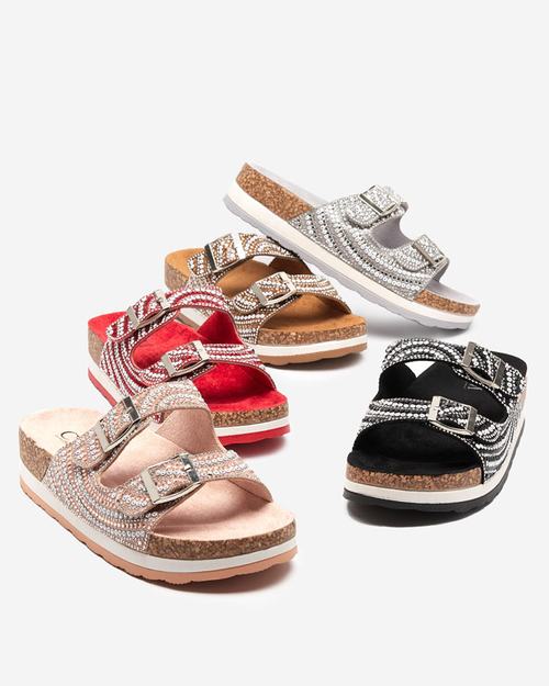 Чорні жіночі шльопанці з фіанітами Laluda