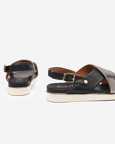 OUTLET Чорні жіночі босоніжки зі сріблястим поясом Gerii- Shoes
