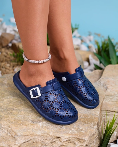 Royalfashion темно-сині ажурні жіночі шльопанці Fuslli