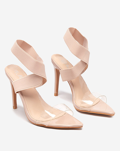 Dámské sandály na jehlovém podpatku v barvě Koala Beige - Obuv