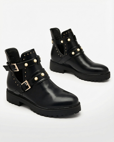 Royalfashion Černé dámské zdobené boty na podpatku Pearl Elegance