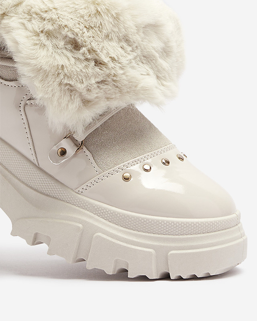 Бежеві жіночі снігоступи на шнурівці Fentes- Взуття