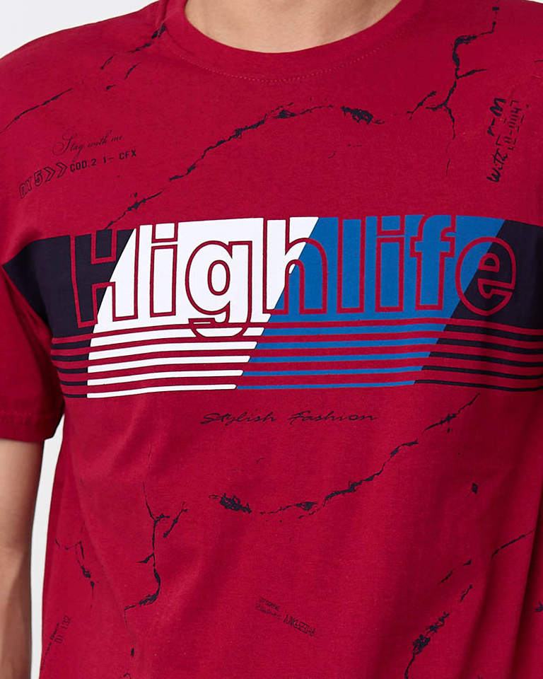 Pánské kaštanové tričko s potiskem - Oblečení