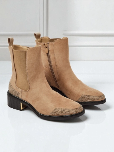 Dámské kotníkové boty eko semišové zdobené zirkony TangleMist