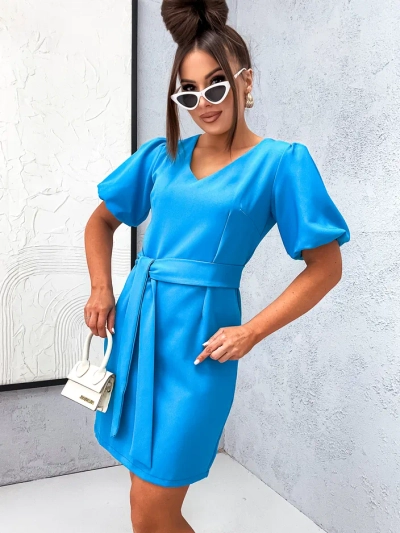 Royalfashion Dámské mini šaty s nabíranými rukávy a výstřihem do V