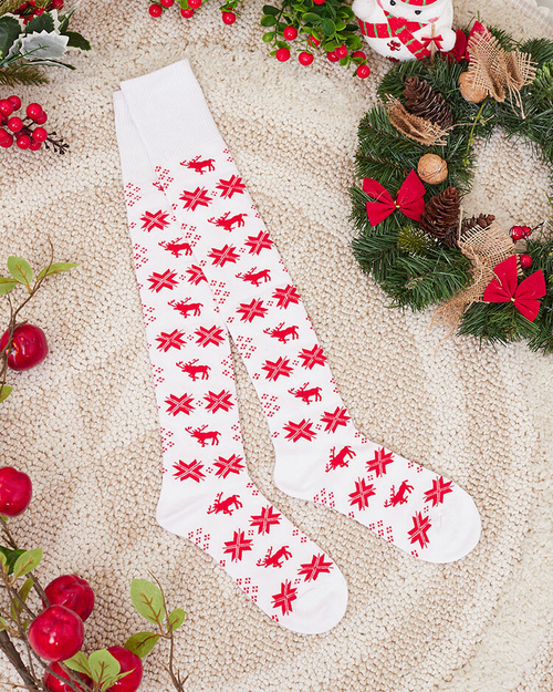 Royalfashion Жіночі різдвяні шкарпетки вище коліна білого кольору