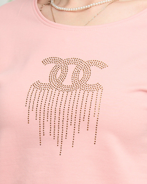 Рожевий жіночий спортивний комплект спортивного костюма з фіанітами - Одяг