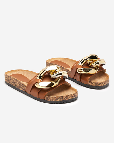 Dámské hnědé pantofle se zdobením Fixci- Footwear