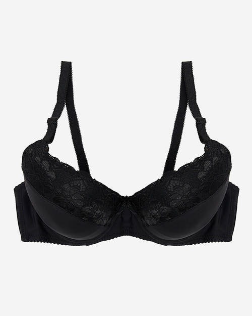 Чорний жіночий бюстгальтер з мереживною вставкою - Білизна