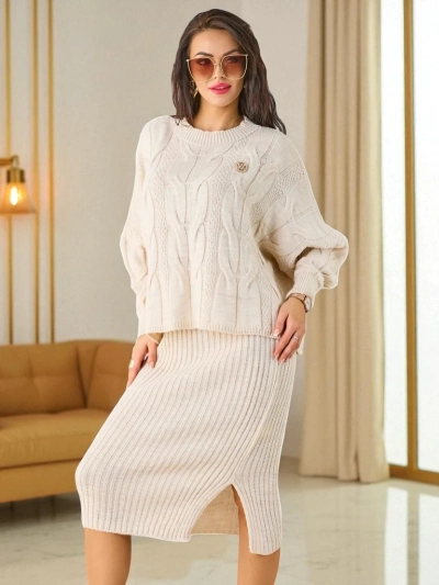 Royalfashion Akrylátový pletený ženský set s svetrem a sukní Warm&Fuzzy