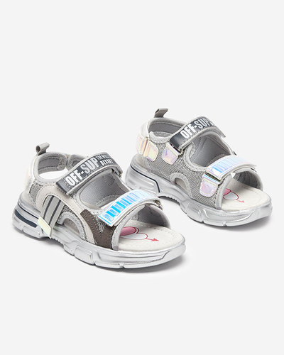 Šedé dívčí sandály s holografickými vsadkami od Heilol - Footwear