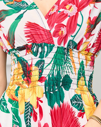 Krátké bílé šaty s ramínky s květinovým vzorem - Oblečení